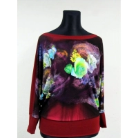 Bluzka MAXI kimono z fotonadrukiem kremowe róże